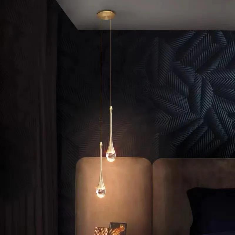 Nordic LED Luxury Crystal Chandeliers Water Drop Lamps Bedroom Bedside Modern Simple Bar Decorative Pendant Lights