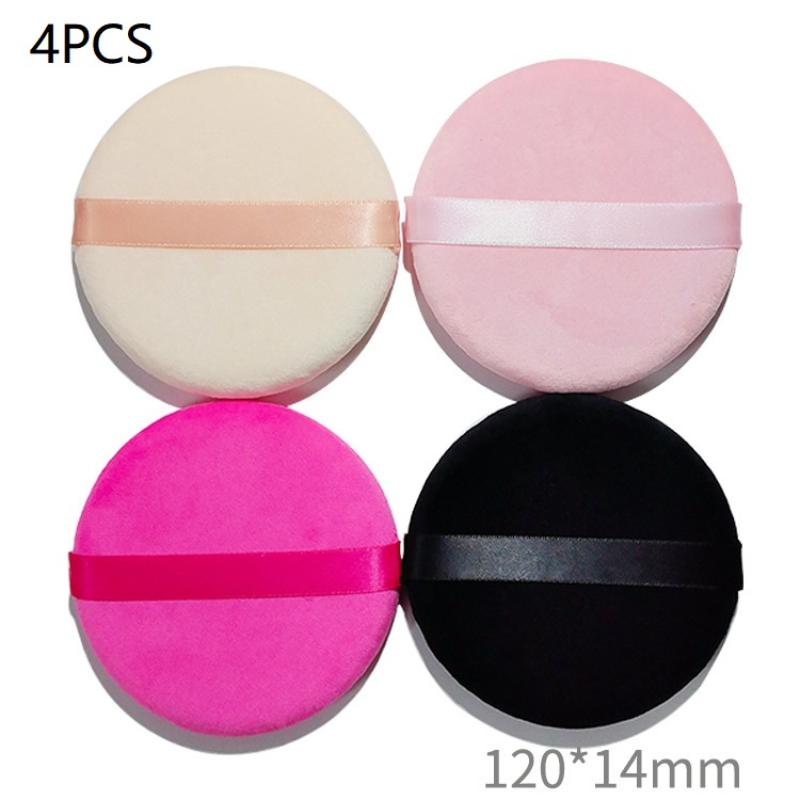 4Pcs 12Cm Round Flocking Powder Puff Large Loose Powder Puff Makeup Artist Powder Puff Ribbon Hook Hand Glove Puff