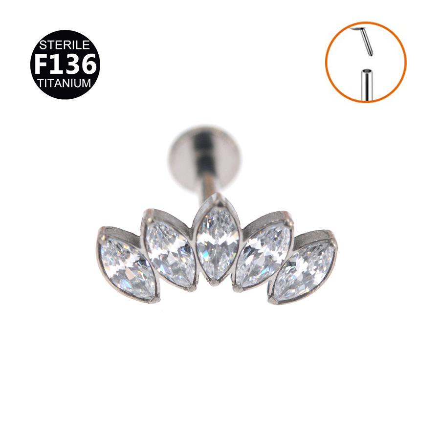 6/8mm G23 Titanium Crown Diamond Lip Stud Ring for Medusa Piercing, 16G