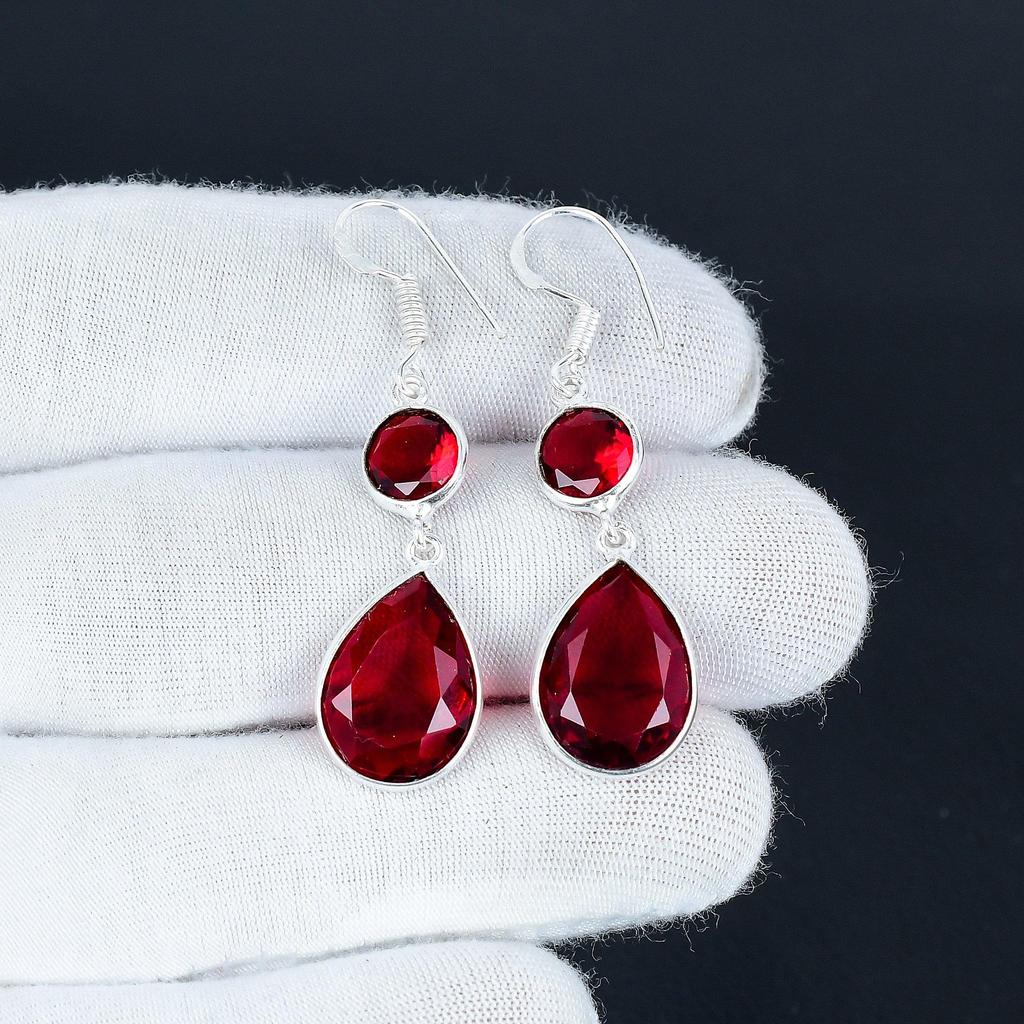 Beautiful Red Garnet Gemstone Earrings, 925 Sterling Silver Earring, Handmade Boho Silver Jewelry Dangle Earrings, Valentine's Day Gift