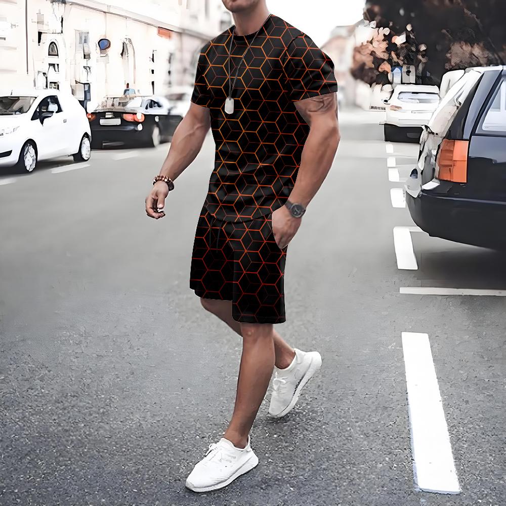 Plus Size Men's T-shirt Shorts 2-piece Set Men's Drawstring Side Pocket Shorts Sports Short Sleeve Tee Summer New Men's Clothing