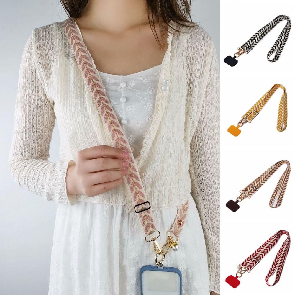 Pearl Pendant Phone Antilost Lanyard Wide Cloth Cell Phone Lanyard Long Phone Strap Necklace Cord