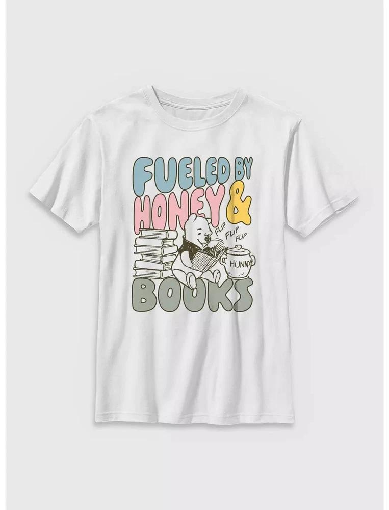 Winnie The Pooh Fueled By Honey And Books Youth Tshirt S