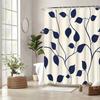 1Pc Modern Navy Blue Leaves And Branches Polyester Shower Curtain, Woven Fabric With 12 Hooks, Fashionable Bathroom Decor