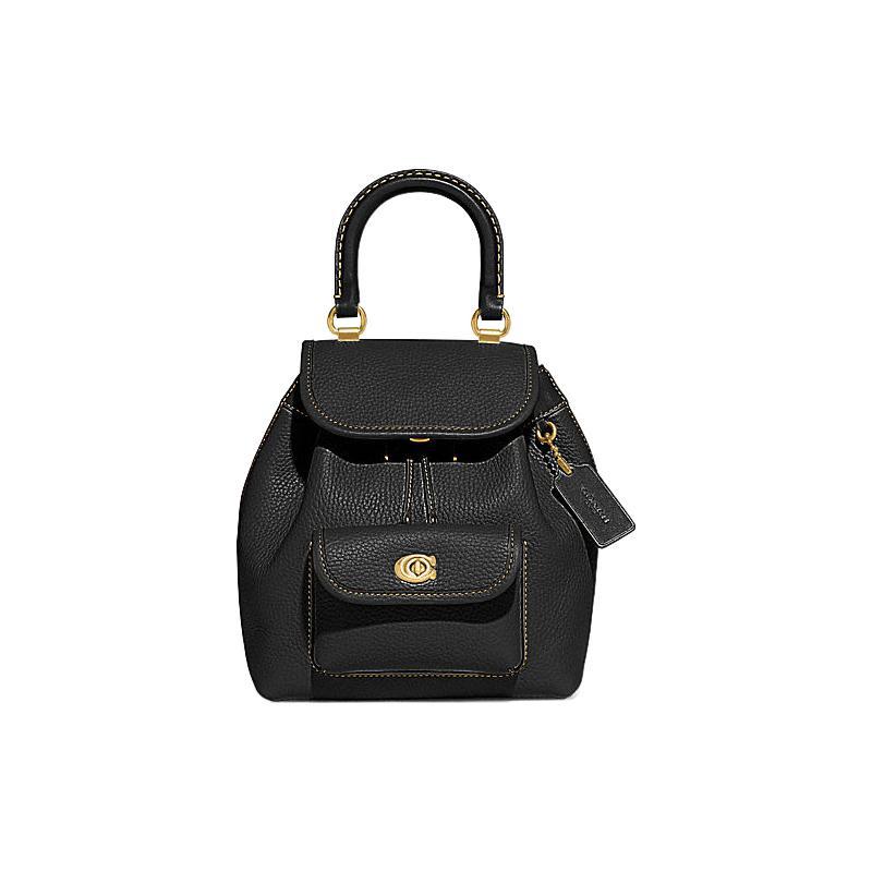 

COACH Riya 21 drawstring buckle closure cow leather backpack medium size women s black чорний