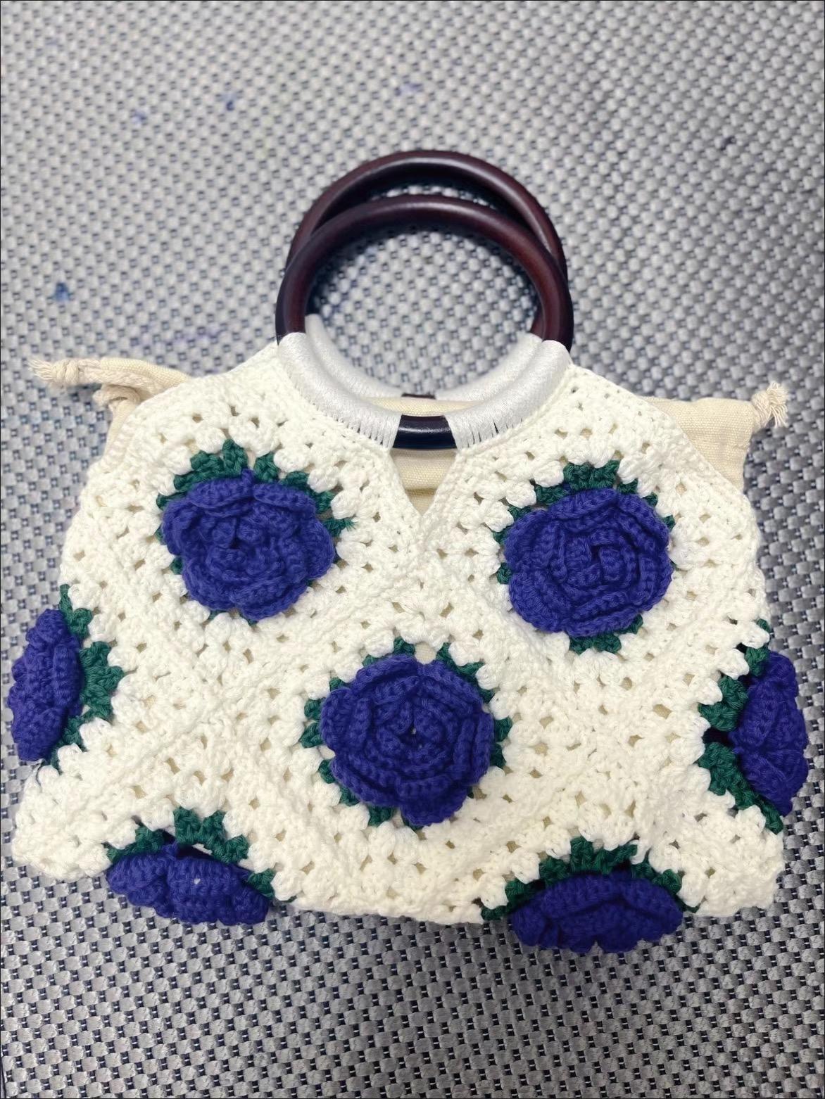Вязаная Роза Модная Женская Сумка Вязаный Ручной Работы Цветок Сумка-Тоут Женская Изысканная Маленькая Сумка 30x26x1cm