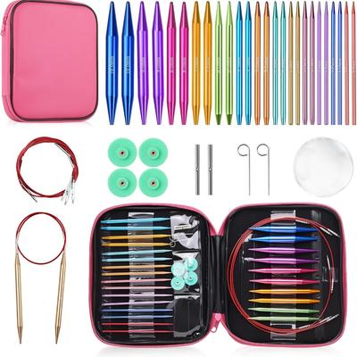 13 Pairs Interchangeable Circular Knitting Needles Set, 3.0mm - 10.0mm, Aluminum Lightweight, Durable, Perfect for Knitting Projects, Beginner