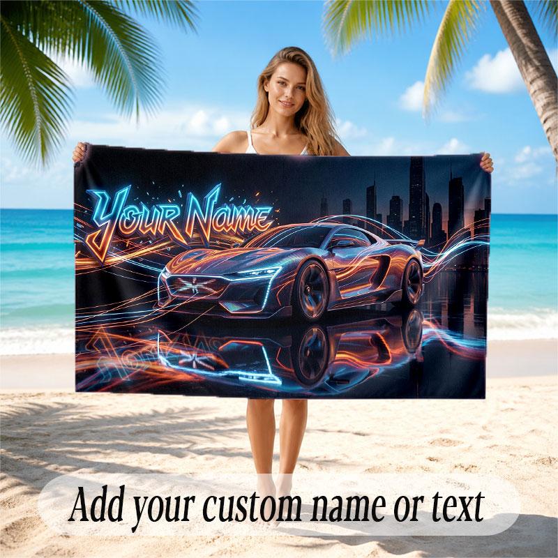 Neon Abstract Theme Beach Towel Personalized Custom Name & Text Soft Quick Dry Beach Towel for Swimming Travel