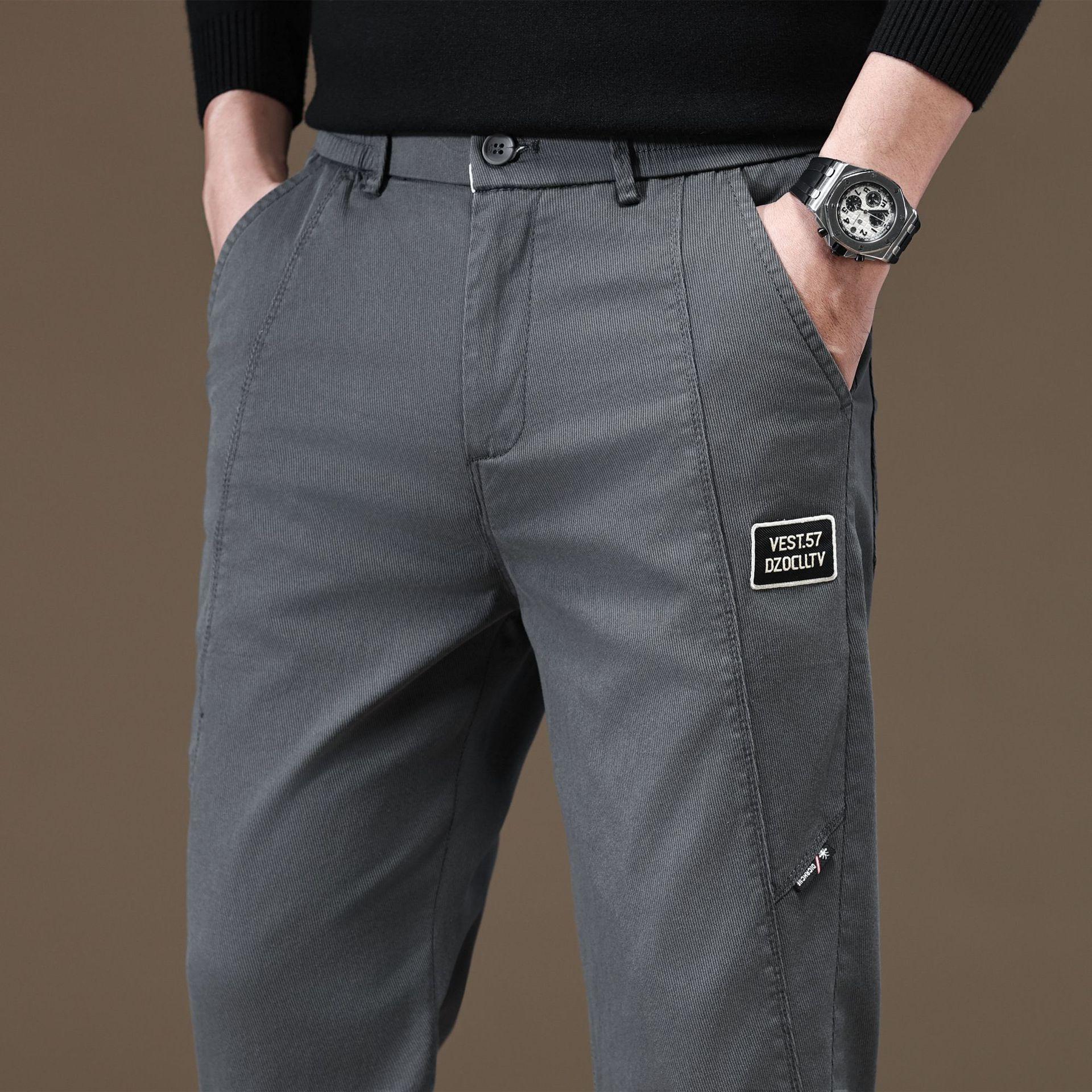 

Business Casual Pants Men s Autumn Fashion Trend Splicing Straight Slim Pants 28 серый