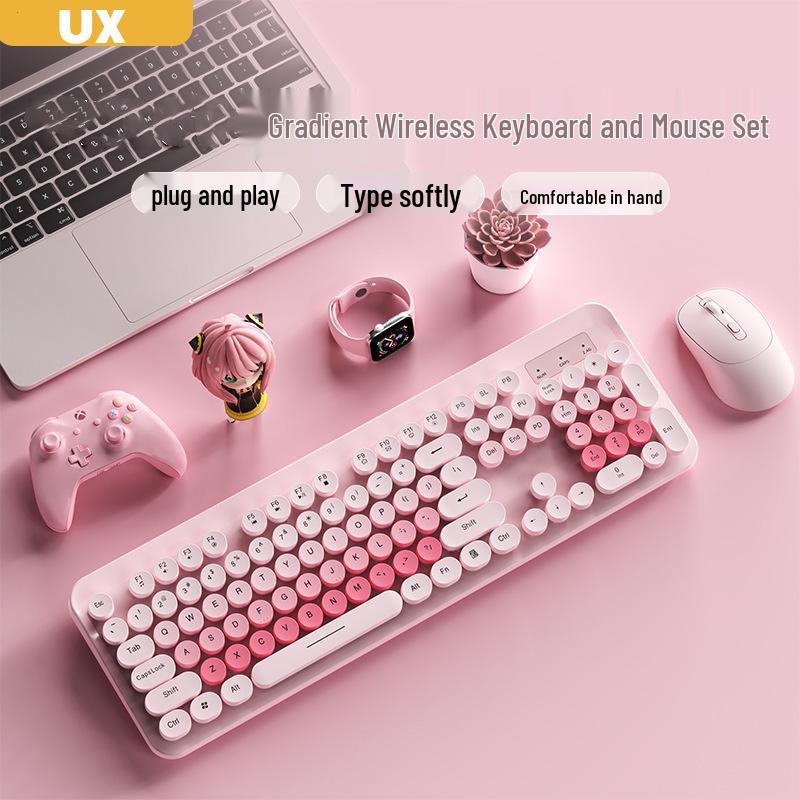 K73 Punk Retro Wireless Keyboard & Mouse Set - Colorful, Quiet, Round Keys for Girls' Office