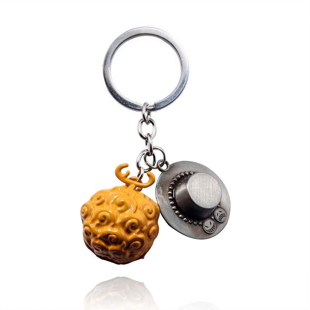 One Piece Devil Fruit Keychain & Zoro Metal Pendant Set
