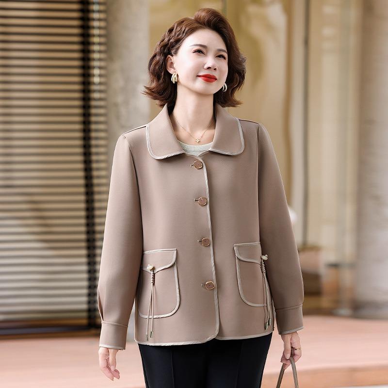 

Женская одежда для среднего и пожилого возраста весна и осень модный пиджак с лацканами топ короткий тонкий омолаживающий осенний повседневный пиджак 5XL [Recommended 150-80 kg]