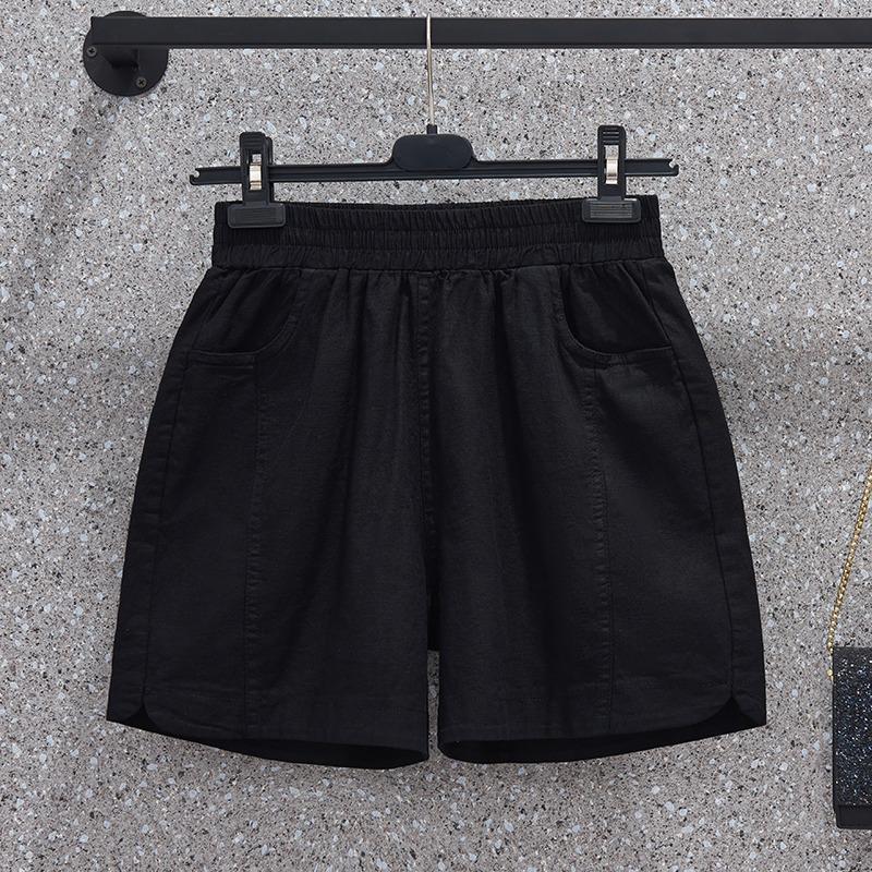 

MOJTA Большие размеры Брюки женские летние хлопковые свободные тонкие шорты с высокой талией 5XL чёрный