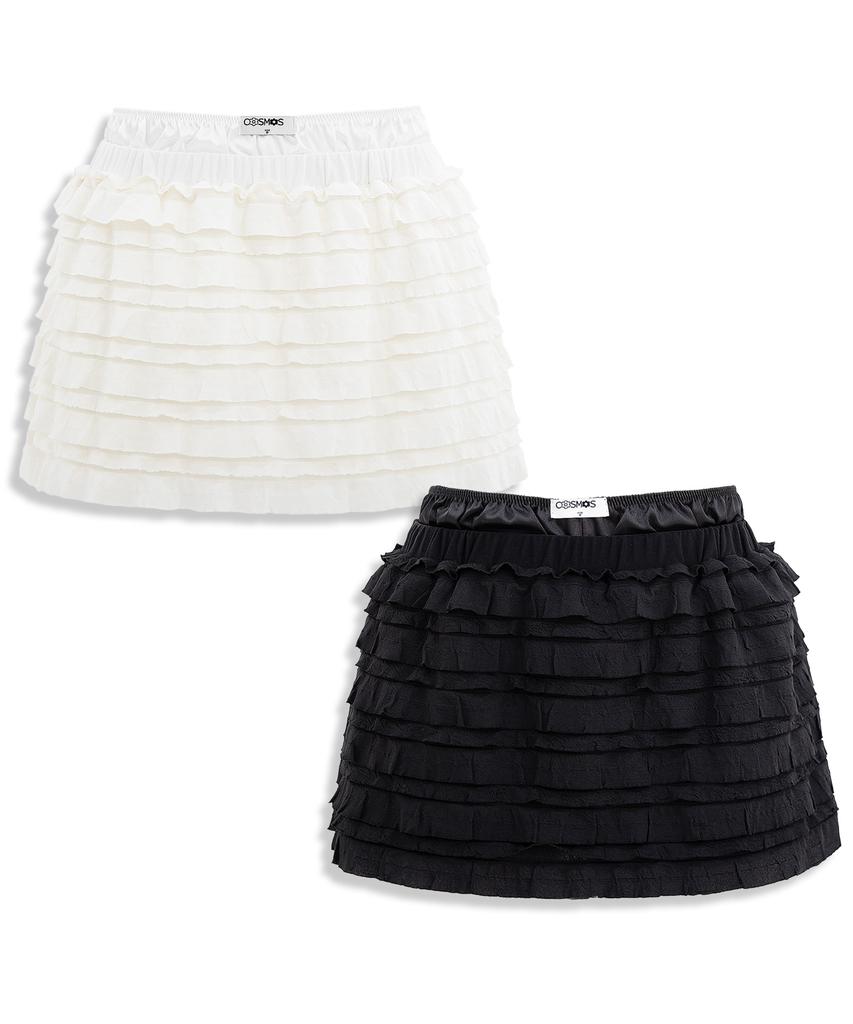 Plasma Sphere Fringe Layered Pleated Tiered Skirt_ 2 Colors