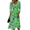 Women's Casual V-Neck Three-Quarter Sleeve Dress with Back Zipper