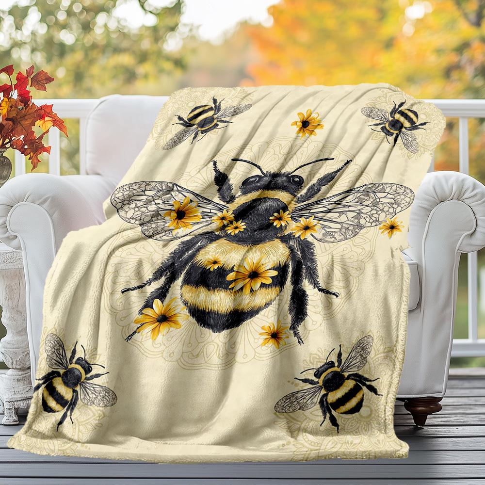 Bee Sunflower Outdoor Flannel Blankets, Outdoor Travel, Home Blankets, Fan Gifts,Suitable for All Seasons, Christmas Gifts. R1127059