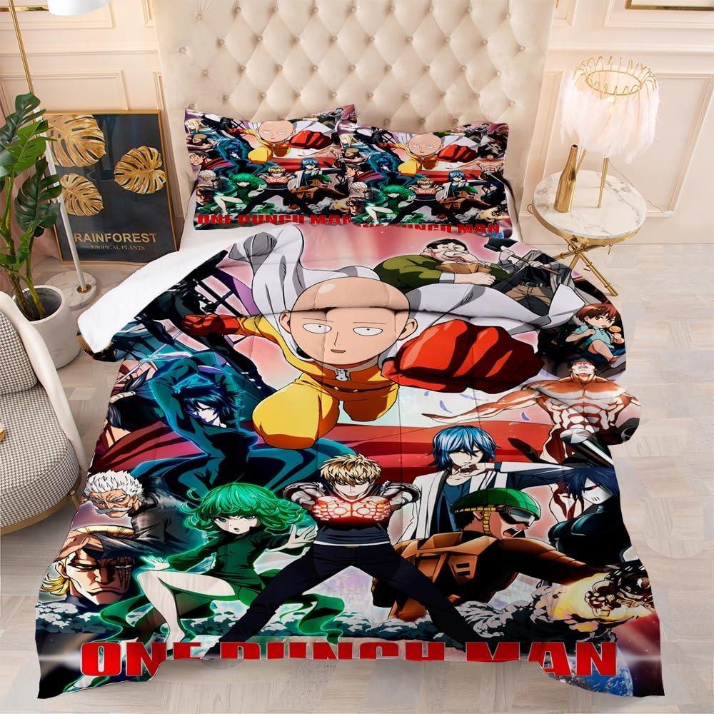 ONE PUNCH-MAN Bedding Sets Exquisite Bed Supplies Set Cartoon Bubu Duvet Cover Bed Comforter Set Bedding Set Birthday Gift