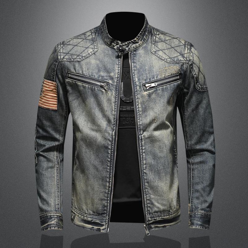 Marvel Venom Denim-Motorradjacke für Herren – Herbst 2024, Retro-Arbeitskleidung mit Stehkragen.