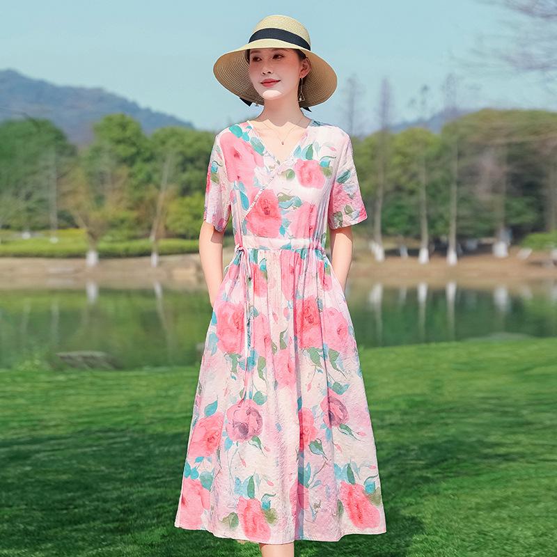 

Женское ретро хлопковое цветочное длинное платье большого размера 3XL