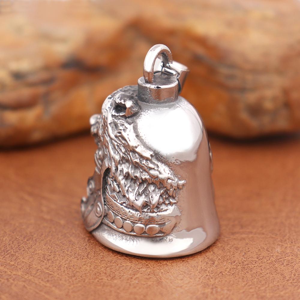 Vintage Gladiator Wolf Skull Guardian Bell Pendant Charm Stainless Steel Necklaces Punk Hip Hop Men Women Jewelry Halloween Gift
