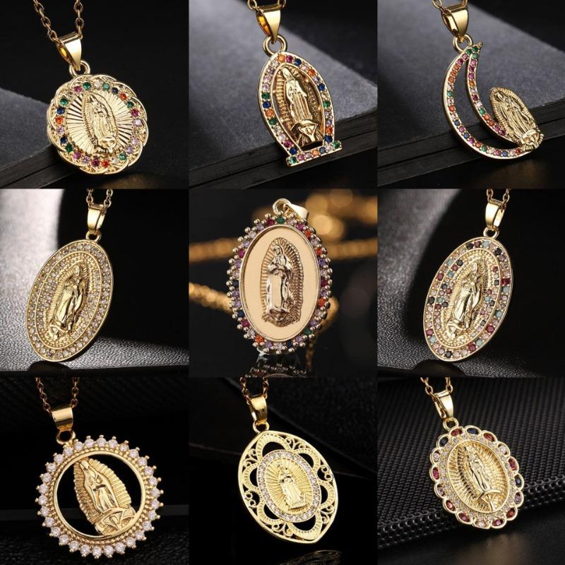 European and American Fashion Micro inlaid Color Zircon Pendant Women's Jewelry Virgin Mary Necklace