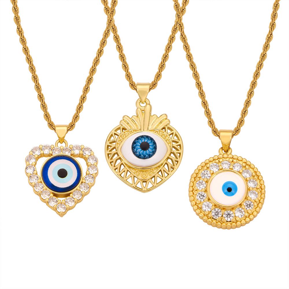 Gold-Plated Titanium Steel Geometric Evil Eye Pendant Necklace