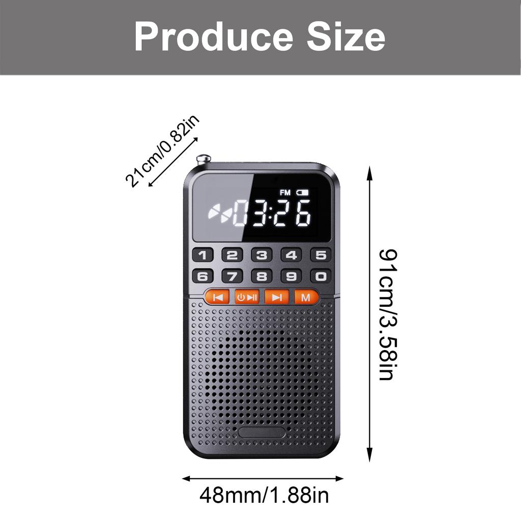 Portable Mini FM Radio 5.0 Rechargeable LED Display for Seniors with Flashlight and Clock