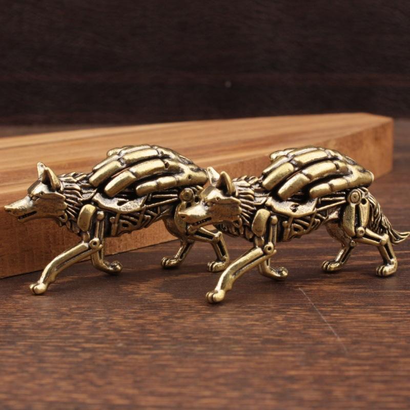 

1Pc Pure Brass Wolf Statue Desktop Ornament Tea Vintage Bronze Animal Figurine Miniature Decoration