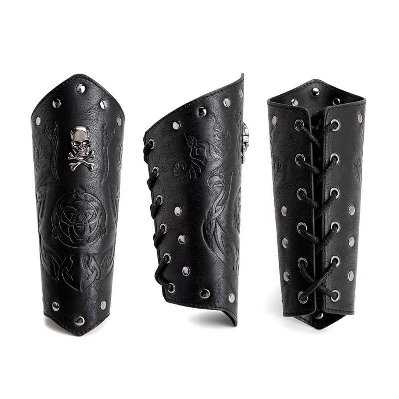 Men Embossed Wrist Cuffs Bracer Gauntlet Cosplay Bracer Wristband for Parties