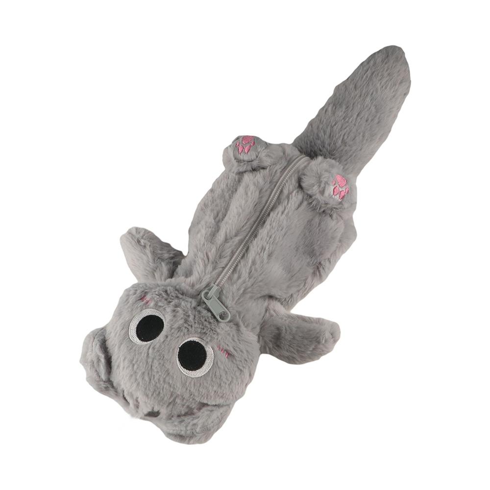 Large Capacity Gray Cat Pencil Bag Thicken Kitten Stationery Bag Cute Kitten Pencil Case  Kids Gift