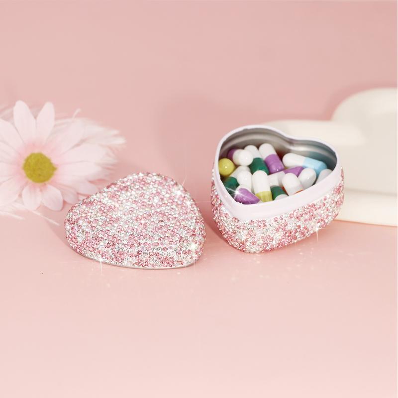 Sparkling Metal Tin Box Tinplate Jewelry Necklace Storage Case Heart-Shaped Empty Box Mini Candy Pill Organizer