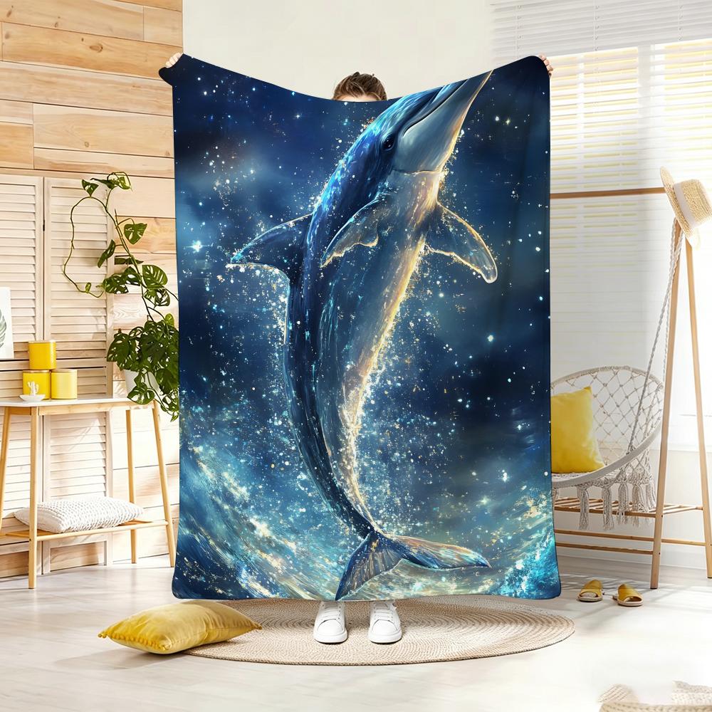 Fantasy Color Cute Dolphin Throw Lightweight 240g Flannel Blanket Soft Skin-friendly for Summer Cooling