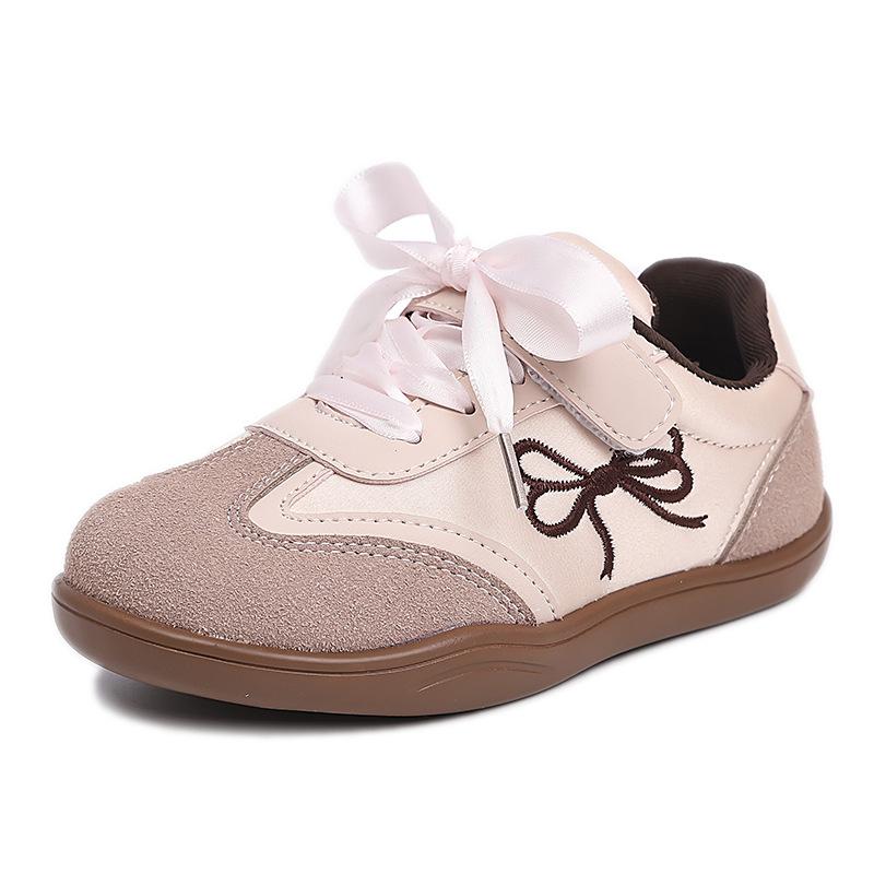 Kids Bow Embroidery Splice Casual Sneakers Lace Up Velcro Soft Sole Daily Walking Shoes For Girls 23 розовый