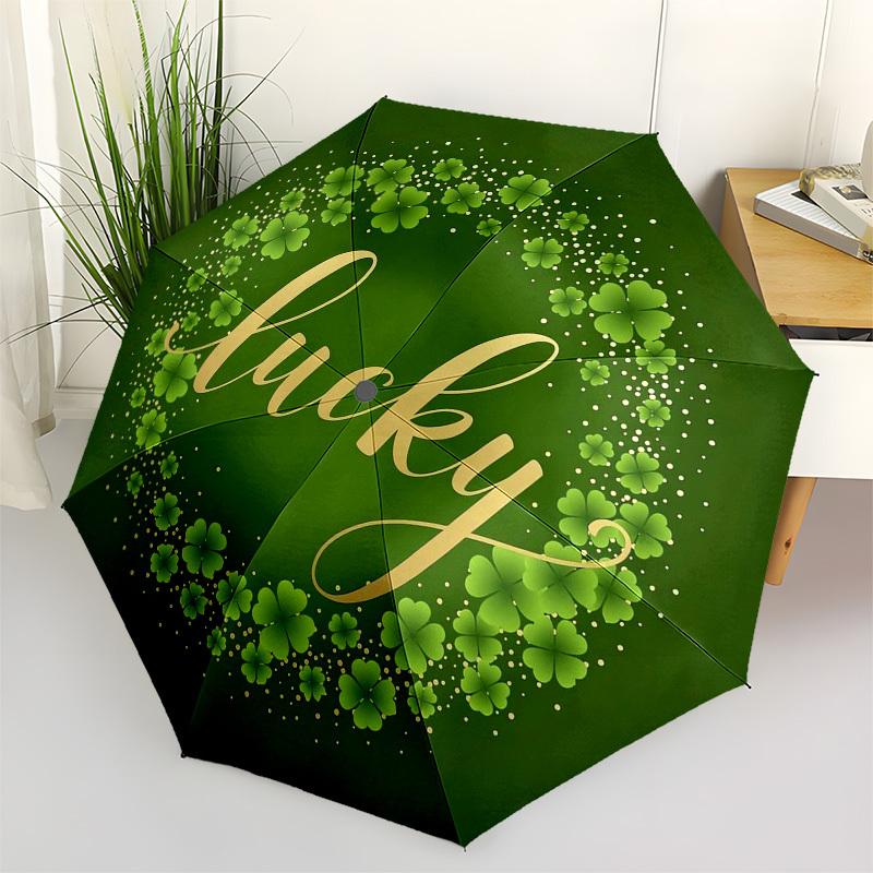 1pc Lucky Clover Circle Umbrella with Plastic Handle,Vibrant Cartoon Pattern,Multi-functional UmbrellaPT124