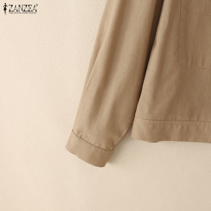 ZANZEA Dámská ležérní bavlněná halenka s kulatým výstřihem a volným dlouhým rukávem