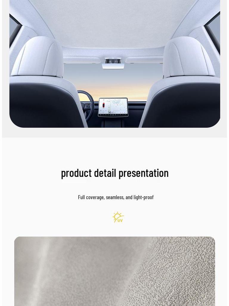 Tesla Model 3/Y Suede Plush Sunroof Sunshade - UV Protection
