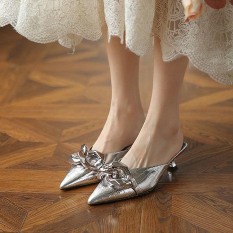 Chaussures Bout Pointu Pantoufles pour Femmes et Sandales pour Dames Fleurs Mules Plates Extérieur Nouveau Style Imperméable Antidérapant Unique Corée Vip