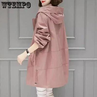 Jacket Women's Clothing Spring and Autumn Mid-length Trench Coat Jacket with Hat Korean Version Plus Size Loose Grace