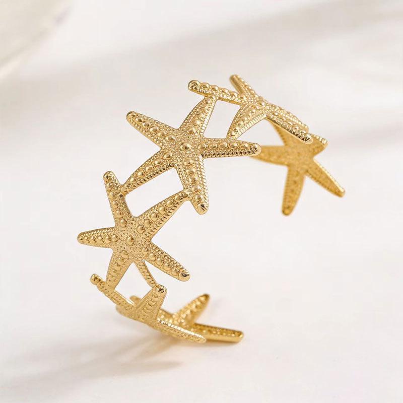 Bohemian Starfish Flower Open Cuff Bracelet for Women – Ocean Beach Style