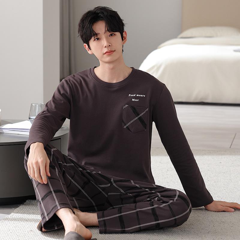 Men's pajamas spring and autumn pure cotton long-sleeved casual loungewear youth men's autumn thin cotton large-size suit