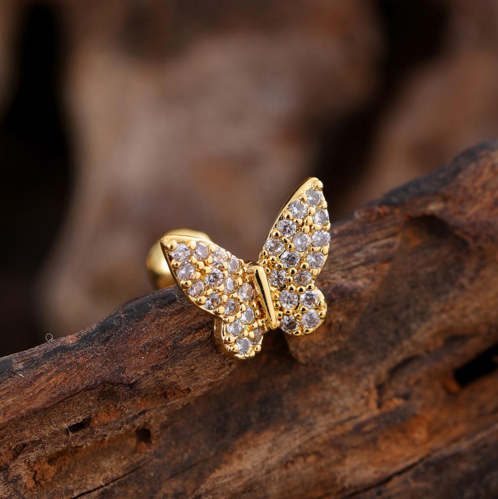 10Pcs/Set 20G Gold Cartilage Earring CZ Tragus Earring Bear Spider Design Helix Stud Rings Conch Ear 316L Steel Piercing Jewelry