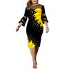 Plus Size Spleiß Digitaldruck Langarmkleid Für Damen