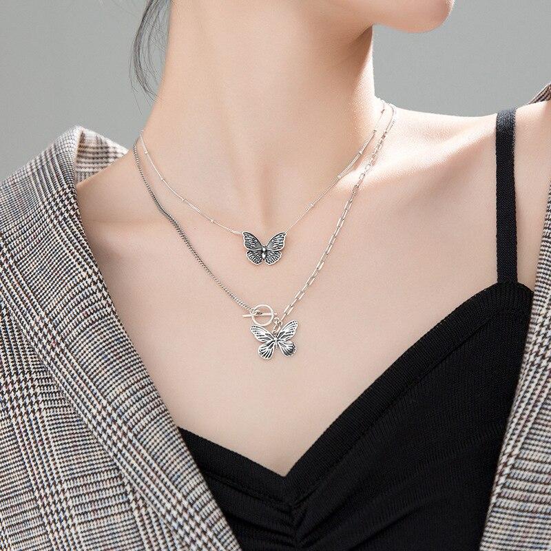 Mihan Zircon Butterfly Pendant Necklace Light Luxury Crystal Sweet Korean Temperament Chain Necklace For  Women Jewelry Gifts