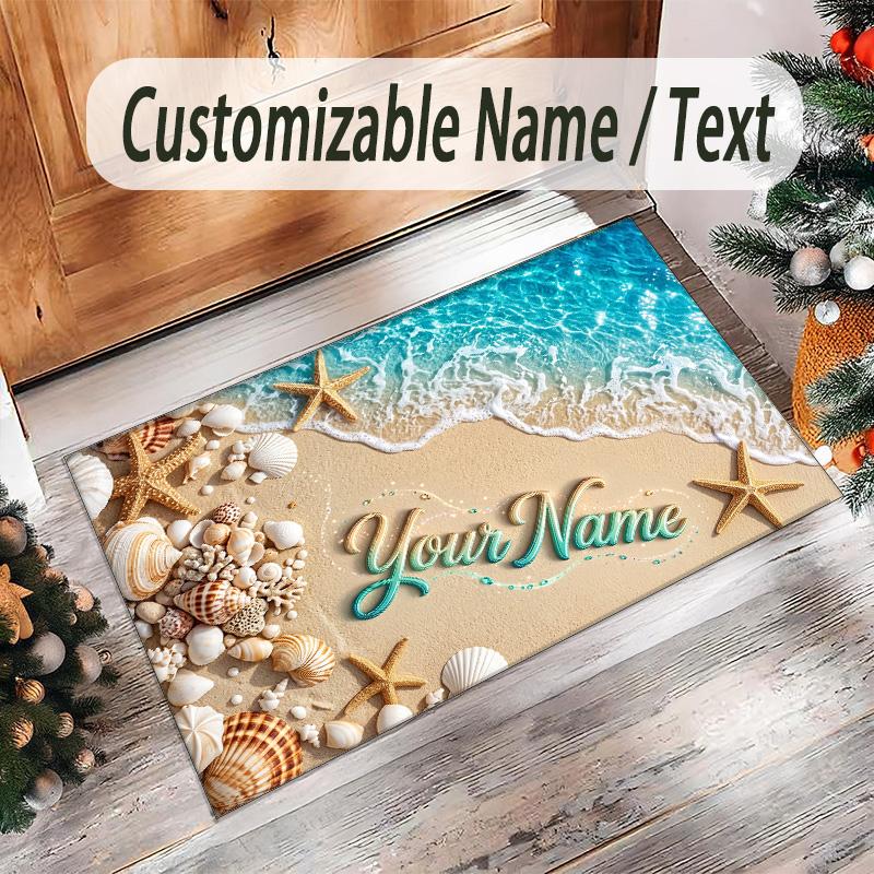 Mermaid Theme Crystal Velvet Floor Rug Personalized Custom Name Text Warm Carpet Home Decoration