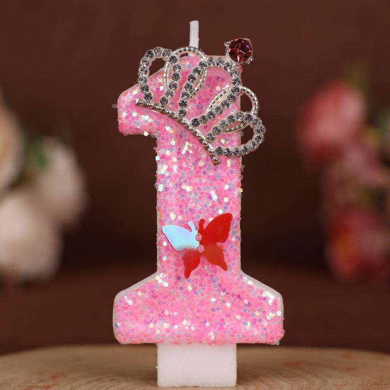 Number Birthday Candle Pink Crown Princess Cake First Year Decoration Candle Handmade Number Candle 0-9