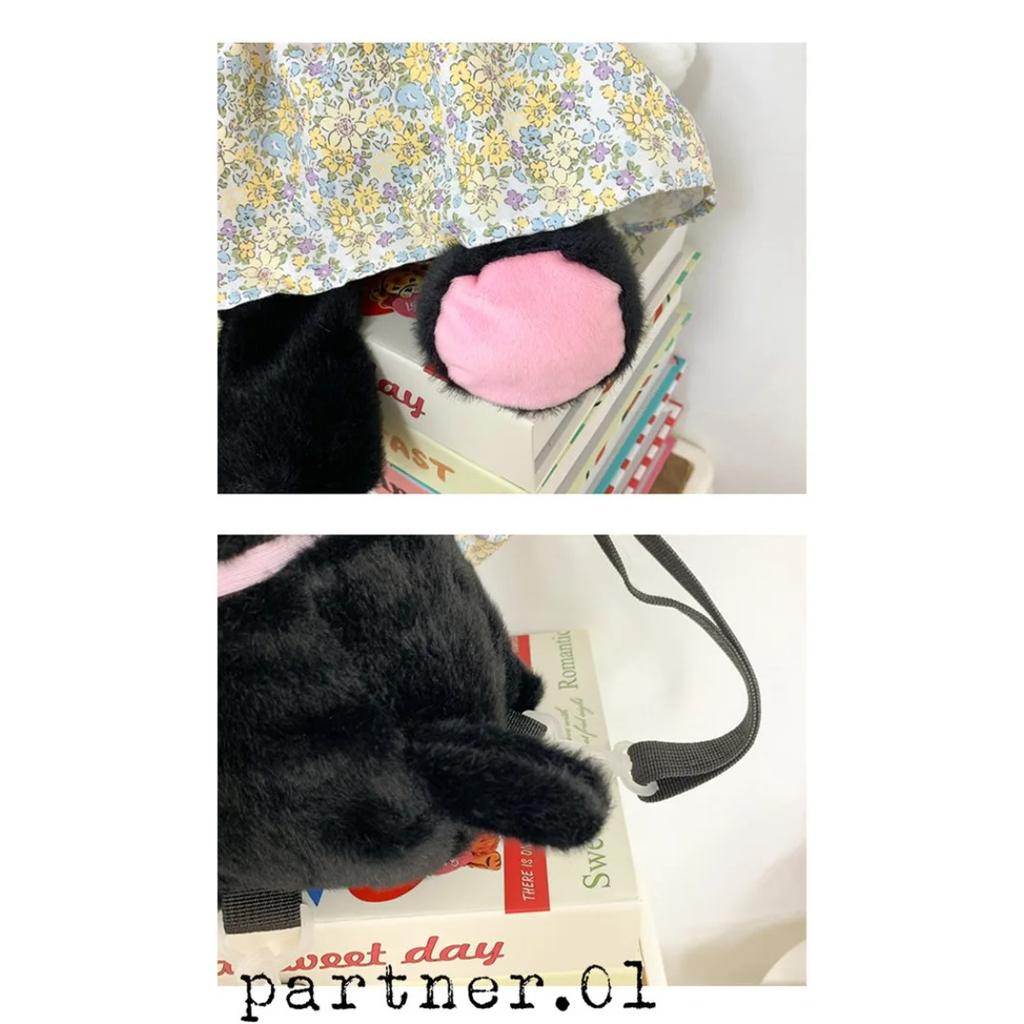 Kawaii kočičí plyšový batoh Simulace černá kočka plyšák hračka panenka Dámské módní crossbody tašky přes rameno Vánoční dárek