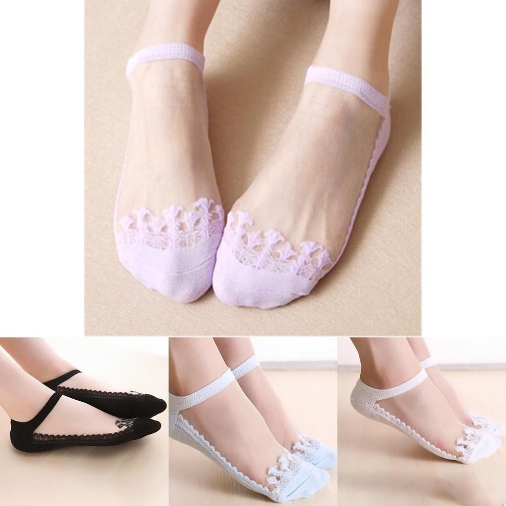 Classic Appeal Women Colors Sexy Ultra-thin Elastic Silky Short Silk Lace Invisible Socks In 7 Colors