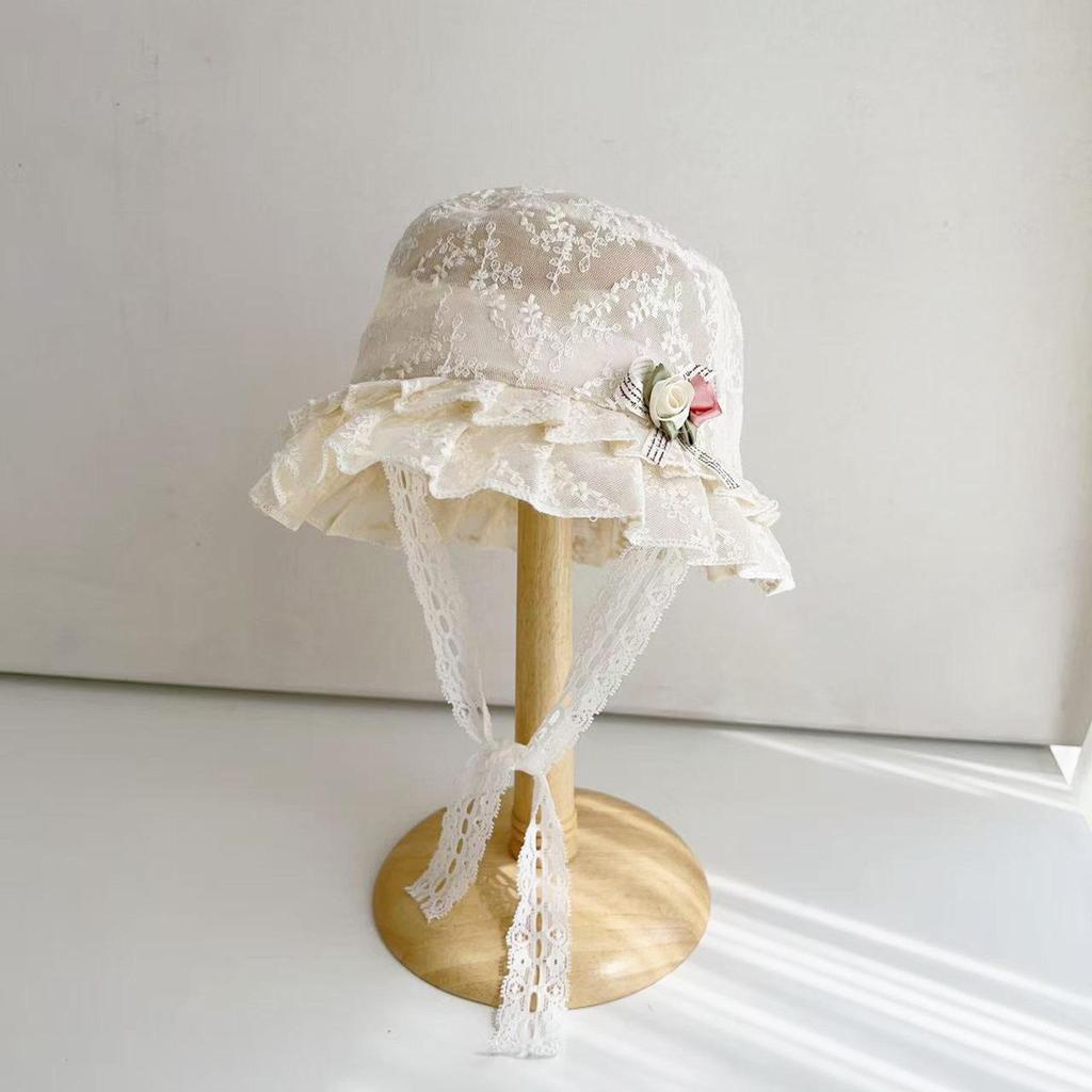 Girl's Lace Sun Protection Bucket Hat - Breathable, Beach-Ready Summer Style