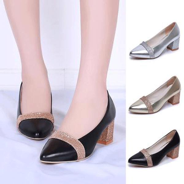 

Женские грубые туфли на остроконечном среднем каблуке с неглубоким открытым носком, одинарные туфли