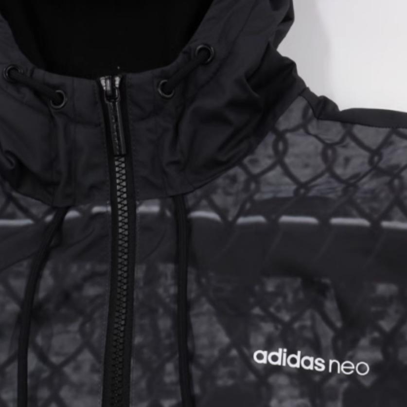 adidas Neo Comfortable Casual Mesh Printed Hooded Jacket Men Jacket Black EC1996